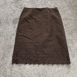 Guess Skirt Womens 26 Dark Brown Straight Pencil Knee Length Eyelets Ladies